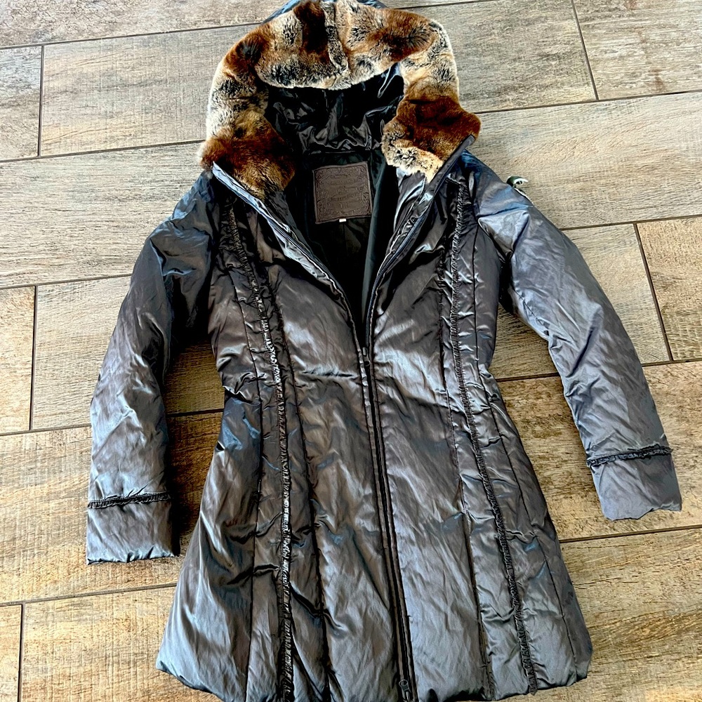 MonnaLisa Black Girls’ Quilted Coat with Faux Fur Trim